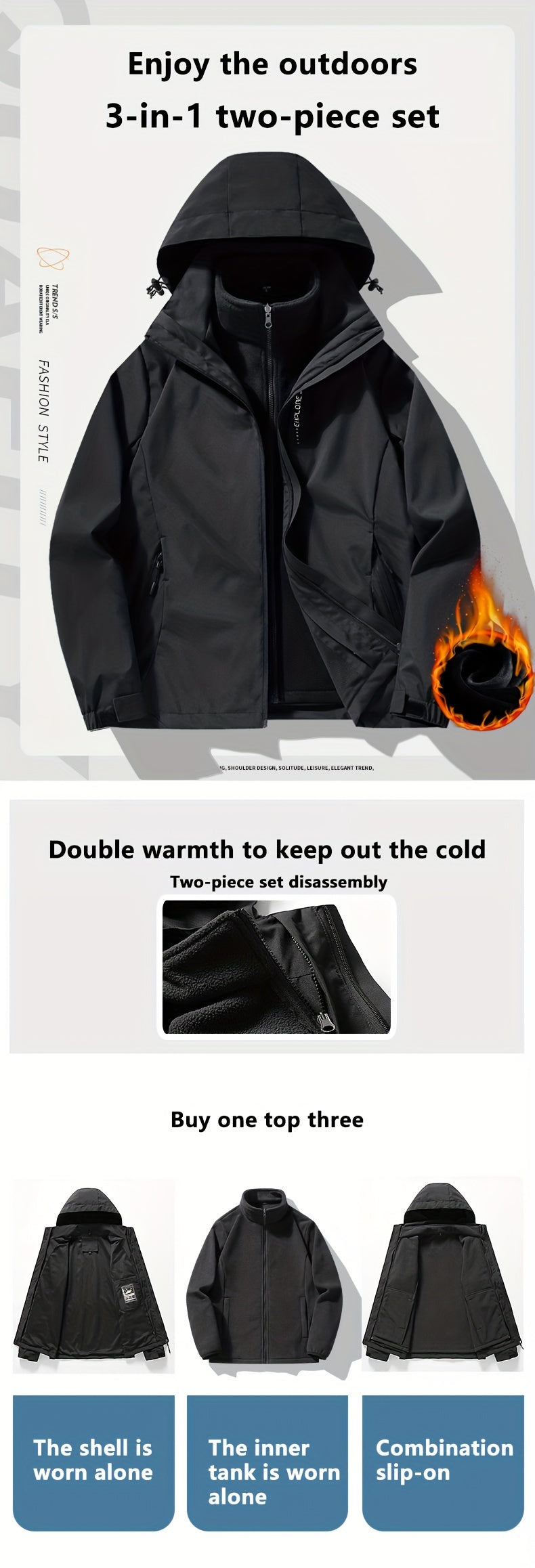 Waterproof Fleece Lined Men's Outdoor Jacket, Quick-Dry Travel and Hiking Coat for Men